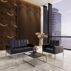 Sofá para Escritório e Recepção 3 Lugares Sintético Isis Preto