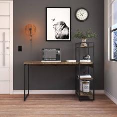 Escrivaninha com Estante Alta Estilo Industrial 135cm com 03 Prateleiras Dynamica Yescasa Carvalho Dark / Preto