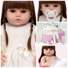 Boneca Reborn 100% Silicone Cabelo Longo Com Itens Enxoval - Cegonha R