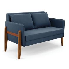 Namoradeira 2 Lugares Lana Suede Base De Madeira - D'rossi Cor Azul Marinho