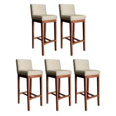 Kit 5 Banquetas Alta Lisboa com Encosto 100 Cm Madeira Maciça Suede Bege CCS