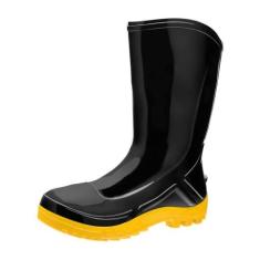 Bota PVC Vulcaflex Preta Solado Amarelo Cano Médio 27cm com Forro 38