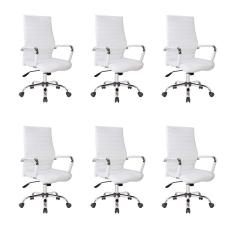 Conjunto com 6 Cadeiras de Escritório Diretor Giratórias Cleaner Branco