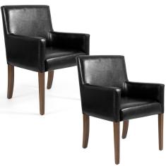 Kit 02 Poltronas Decorativas Sala de Estar Base de Madeira Liverpool Couríssimo Preto Gran Belo