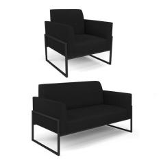 Sofá Namoradeira com Poltrona Base Industrial Alta Preto Marisa Linho 