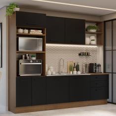 Armário de Cozinha Completa 250cm Rustic/Preto Agata Madesa 01