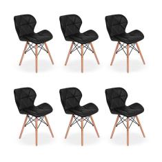 Kit 06 Cadeiras Charles Eames Eiffel Slim Wood Preta