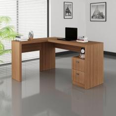 Mesa para Escritório em L 2 Gavetas Me4129 Tecno Mobili Amendoa