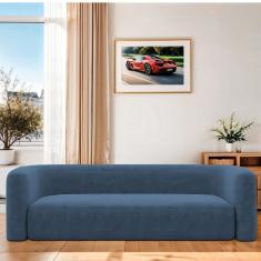 Sofá 3 Lugares 200cm Orgânico Luxo Recepção Melina Linho - Amarena Moveis Cor Azul Royal