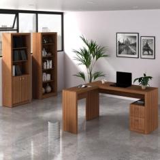 Kit 3 Peças com 1 Mesa para Escritório em L, Estante Livreiro e Estant