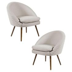 Kit 2 Poltronas Decorativas Pés Palito Rafa C-107 Linho Tressê Bege - Domi