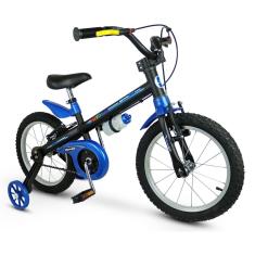 Bicicleta Infantil Aro 16 Aro Alumínio Com Rodinhas Menino Apollo - Nathor - Preto/Azul