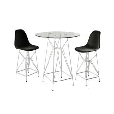 Jogo Mesa Bistrô Eames Vidro 60Cm 2 Banquetas Preta Base Ferro Branco - Cor: Branco