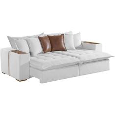 Sofá Cama Tebas 230cm 4 Lugares Retrátil e Reclinável Tecido Linho Innove Cor Gelo
