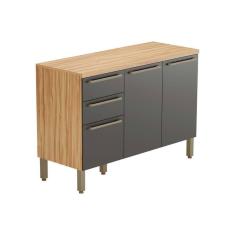 Balcão De Cozinha Nápoli  3 Portas E 2 Gavetas C/ Tampo 120cm Amendoa/chumbo - Ronipa