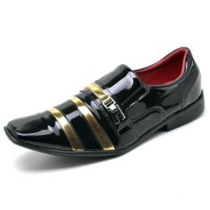 Sapato Social Masculino Top Franca Shoes Verniz Preto / Dourado, 39