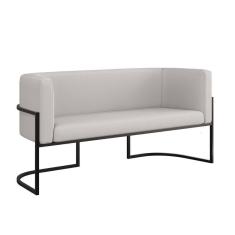 Sofá 2 Lugares Com Base De Metal Preto Para Recepção Corino Bege