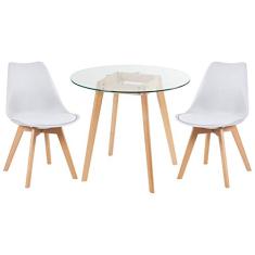 Loft7, Mesa redonda com tampo de vidro 80 cm + 2 cadeiras Leda