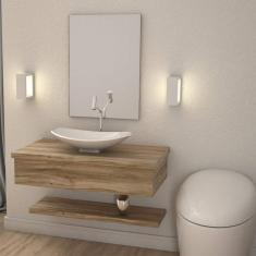 Bancada para Banheiro 80cm com Cuba Canoa L45 e Prateleira 805w Metrópole Compace Carvalho