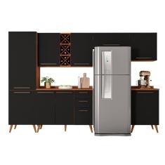 Armário De Cozinha Completa Com Adega 9 Portas 3 Gavetas Favorita Preto/Nature