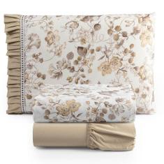 Jogo De Lençol Afrodite Solteiro 3 Pçs Algodão 180 Fios Estampado Floral - Cáqui