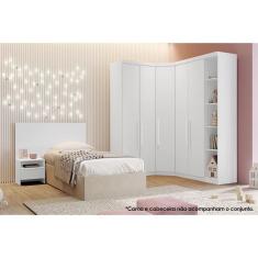 Quarto Modulado Solteiro Rizon 4 Peças (1 Closet 2 Guarda Roupas 1 Complemento) Qc209 Branco