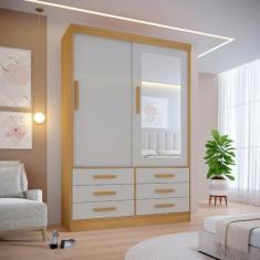 Guarda Roupa Casal 2 Portas 6 Gavetas com Espelho 100% Mdf Atlanta Cinamomo/off White
