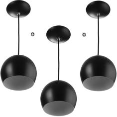 Kit 3 Lustres Pendente Bola Pequena Alumínio 15cm Preto - MARRYLUZ