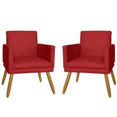 Combo 02 Poltrona Decorativa Pés Palito Nina Estilo Matelassê Vermelho