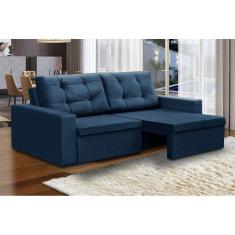 Sofá Retrátil 2 Lugares 1,80m Lia Suede Azul Madelina Decor