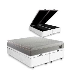 Cama Box Baú + Colchão Queen Strong D45 One Face 158x198x54cm Branco - Suporta até 150kg por pessoa