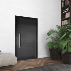 Porta De Alumínio Lambril 210x90cm Com Puxador Lado Direito Preto