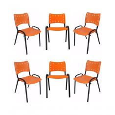 Kit 6 Cadeiras Iso Para Escola Escritório Comércio Laranja Base Preta