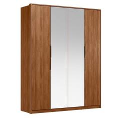 Guarda Roupa Casal Attore 4 Portas Nogueira Touch Com Espelho Demóbile - Demartêz