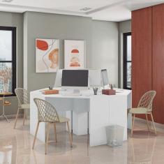 Conjunto Home Office com 4 Escrivaninhas de Canto 90x90cm Caemmun Branco