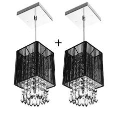 Kit 2 Pendente Cupula Quadrado ClearFio Cristal Acr. Preto