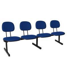 Cadeira Longarina 4 Lugares Estofada Ecoflex Azul