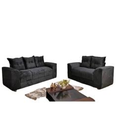 Conjunto De Sofá De 2 E 3 Lugares Porto Preto Suede Resistente 