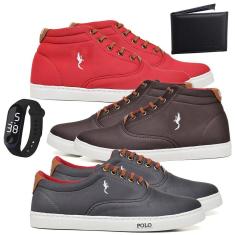 Kit 3 Tênis Casual + Acessórios Macio Dia a Dia Confortável-Masculino