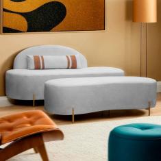 Sofá Curvo Orgânico com Puff Maitê 2 Pessoas 180cm Cinza SOFA STORE