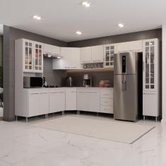 Cozinha Modulada Completa Fidelitá Viena 9 Peças 515cm 20 Portas 3 Gavetas Com Tampo Branco