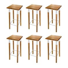 Kit 6 Banquetas Bistro Industrial Colors Ferro E Madeira Maciça - Branca Branco