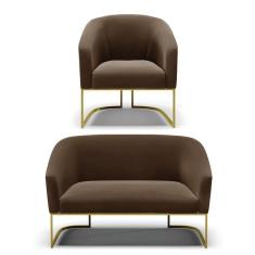 Namoradeira E Poltrona Base Industrial Dourado Stella Suede Marrom D03 - D`rossi