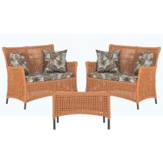 2 Sofá Área e Mesa Igapó Alumínio Pintura Preta Corda Náutica Estofado