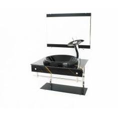 Gabinete De Vidro Para Banheiro 60Cm Mármore Preto Dourado - Cubas E G