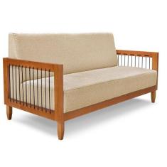 Sofá Living 2 Lugares Marilia 1,60m Linho Base em Madeira Castanho - P