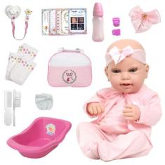 Boneca Reborn Recém Nascida Com Banheira Infantil 21 Itens - Cegonha R