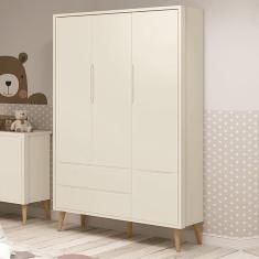 Guarda Roupa Infantil Theo 3 Portas Areia Fosco Com Pés Madeira Natural Reller Móveis Areia Fosco