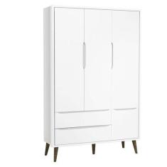 Guarda Roupa Infantil Theo 3 Portas Branco Acetinado com Pés Amadeirad