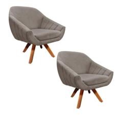 Kit 02 Poltronas Giratória Giovana Suede Marrom Base Madeira - D'ROSSI